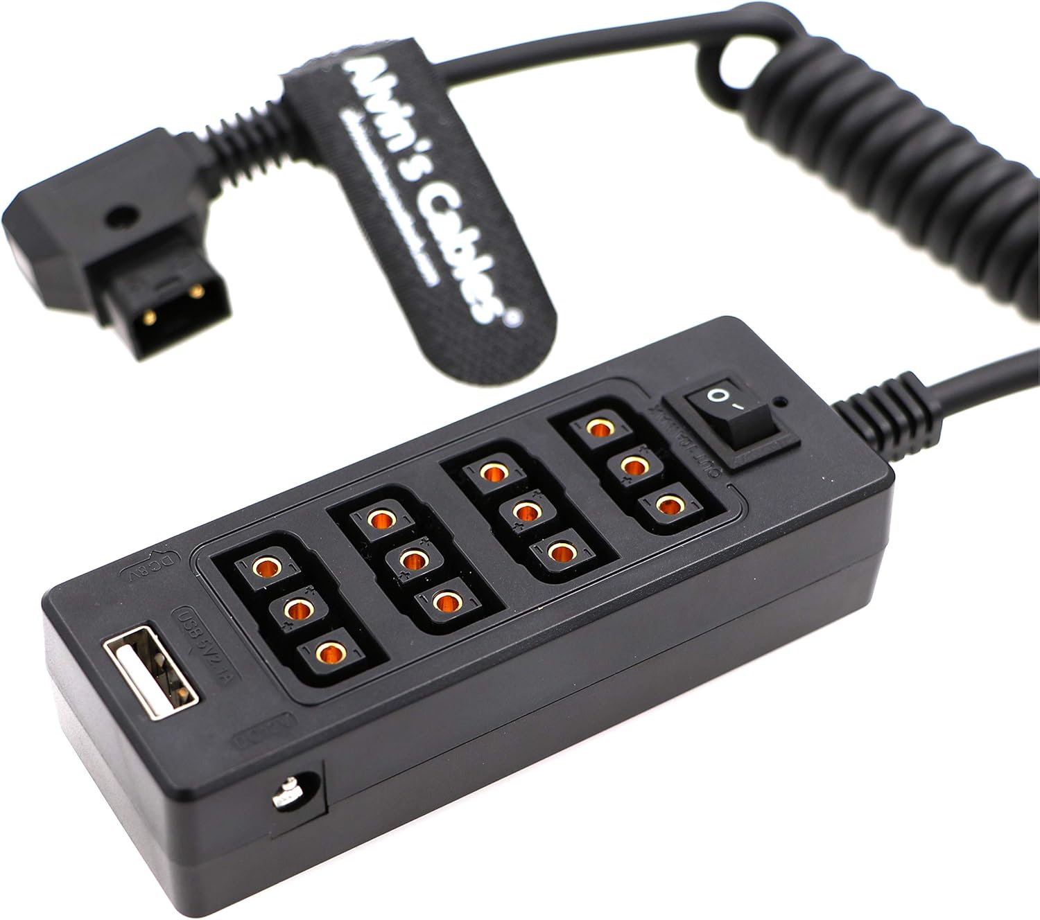 Alvin's Cables D-tap Splitter Cable with Power Switch Male DTap to 4 Female D Tap 2 DC USB for V-Mount Battery for ARRI/RED Camera LCD Monitor LED Video Light Bidirectional Pluggable