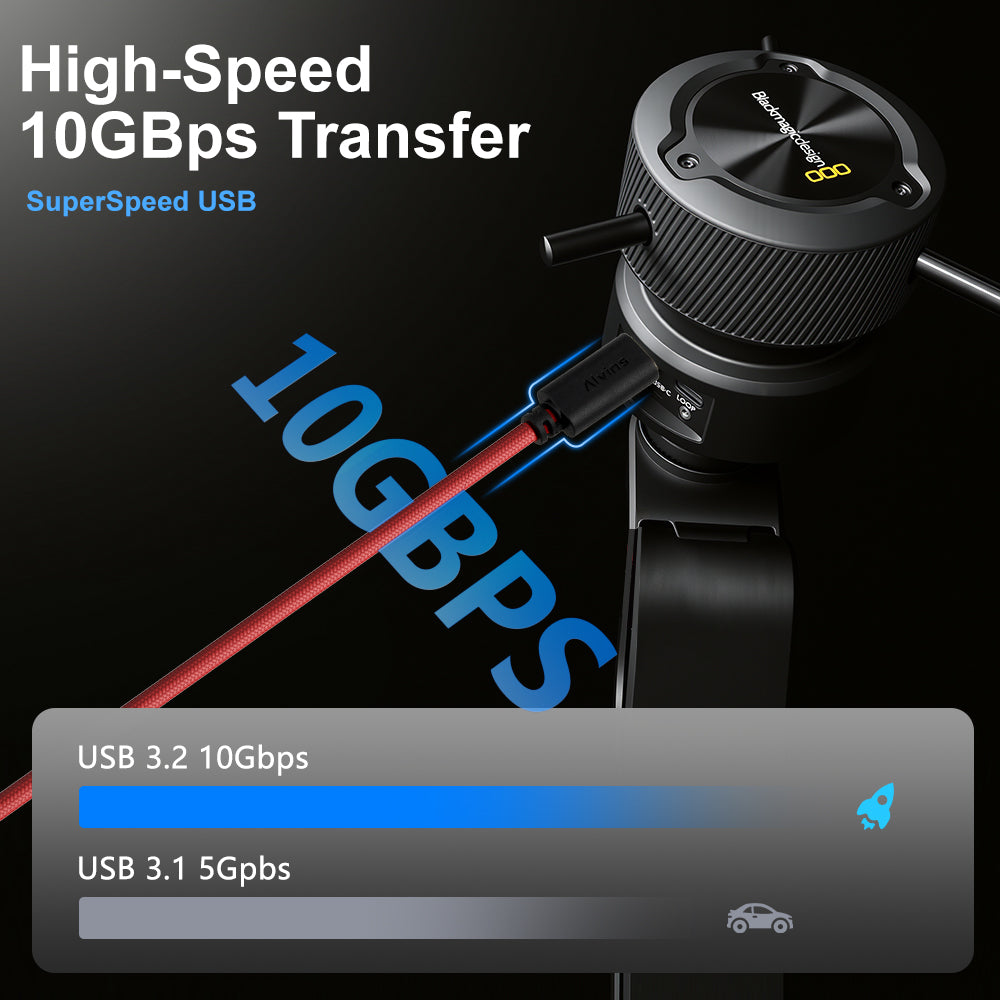 Alvin's Cables Ultra-Flexible Locking USB-C to USB-C Power Cable for Blackmagic Pyxis Monitor, URSA Cine EVF, USB-C 3.2 10Gbps Data Transfer Cable for Blackmagic Pyxis 6K or URSA Cine 12K, Red