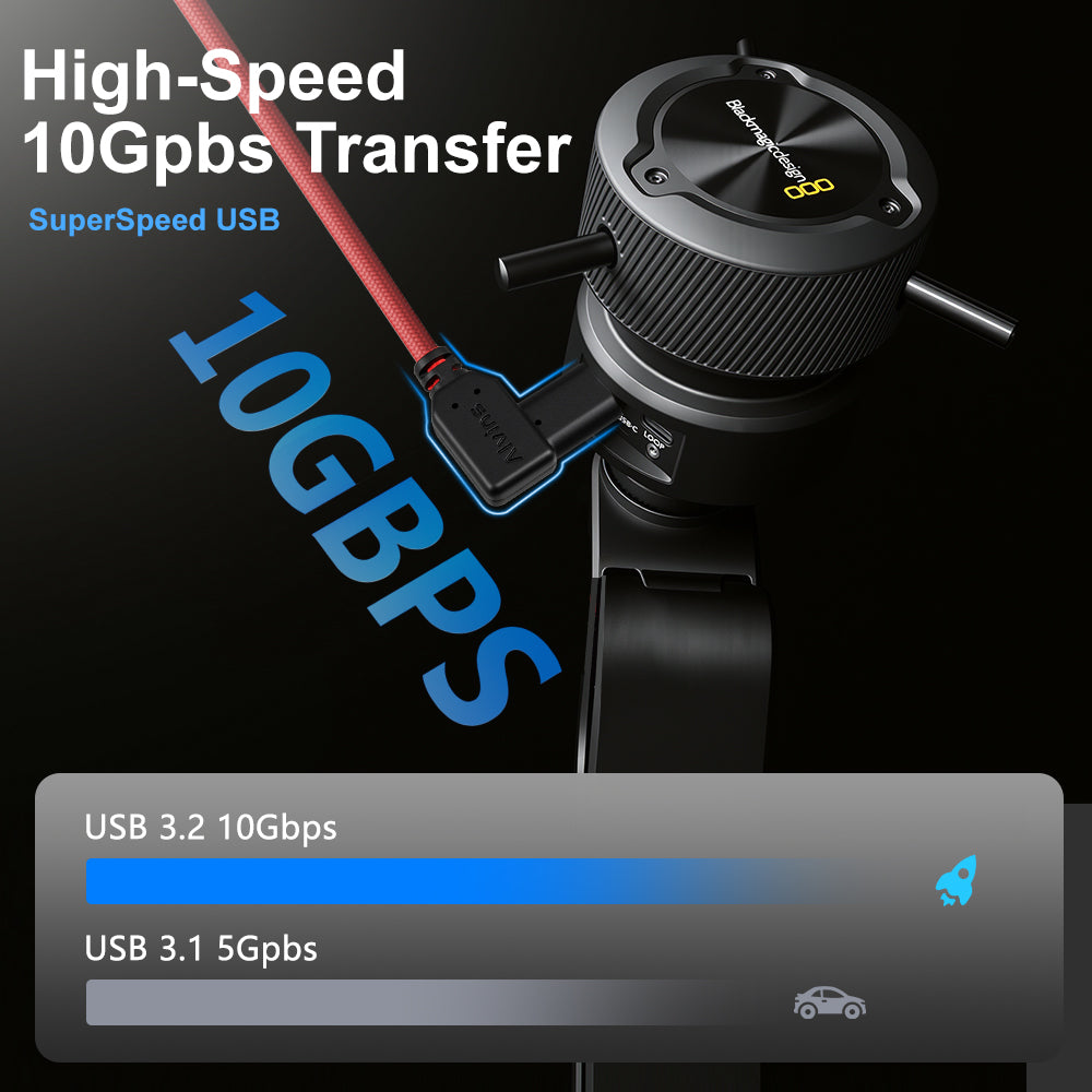 Alvin's Cables Locking USB-C to USB-C Power Cable Ultra-Flexible for Blackmagic Pyxis Monitor,URSA Cine EVF, USB-C 3.2 10Gbps Data Transfer Cable for Blackmagic Micro Studio 4K G2, Red