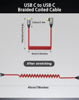 Coiled USB-C to USB-C Cable, Braided Right-Angled USB-C Cable, 40Gbps, 240W PD 3.1 Charging, 8K@60Hz Video, USB 4.0 Type C for Thunderbolt 4/3, BMPCC, Canon/Sony, Monitor, ZCAM, Mac, Dock/SSD, Red