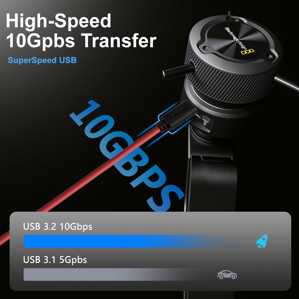 Alvin's Cables Ultra-Flexible Locking USB-C to USB-C Data-Transfer Cable for Blackmagic Pyxis Monitor, URSA Cine EVF, USB-C 3.2 10Gbps High-Speed Cable for Blackmagic Micro Studio Camera 4K G2, Red