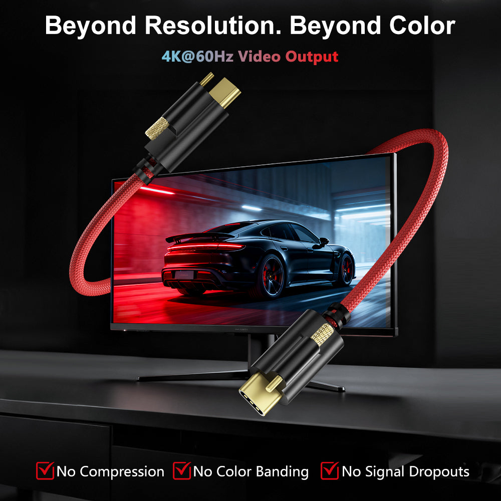 Alvin's Cables Ultra-Flexible Locking USB-C to USB-C Power Cable for Blackmagic Pyxis Monitor, URSA Cine EVF, USB-C 3.2 10Gbps Data Transfer Cable for Blackmagic Pyxis 6K or URSA Cine 12K, Red