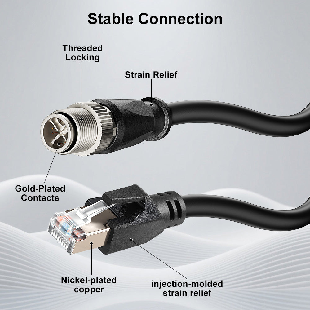 Alvin's Cables M12 X-Coded 8 Pin Male to RJ45 Shielded Ethernet