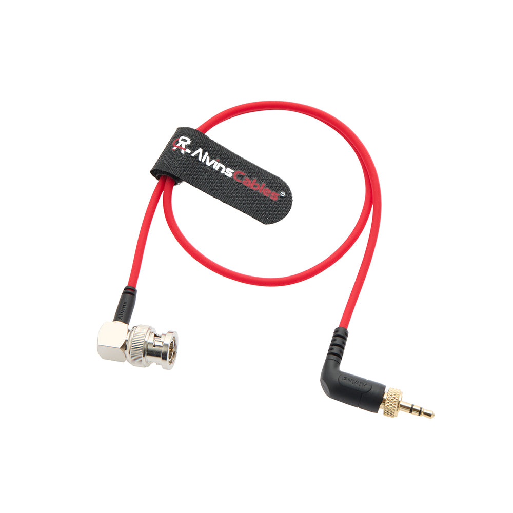 Alvin's Cables Right Angle Locking 3.5mm TRS to BNC Timecode Cable for Canon C70, Sony F55 FX9, Zaxcom, Zoom F4/F8/F8n, Deity Timecode Generator Box, Ultra Soft Red Cable, 50cm/19.7in