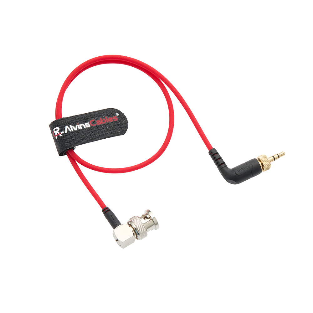 Alvin's Cables Right Angle Locking 3.5mm TRS to BNC Timecode Cable for Canon C70, Sony F55 FX9, Zaxcom, Zoom F4/F8/F8n, Deity Timecode Generator Box, Ultra Soft Red Cable, 50cm/19.7in
