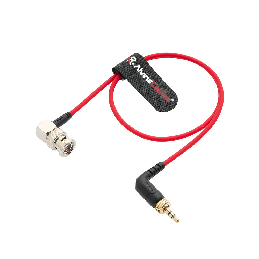 Alvin's Cables Right Angle Locking 3.5mm TRS to BNC Timecode Cable for Canon C70, Sony F55 FX9, Zaxcom, Zoom F4/F8/F8n, Deity Timecode Generator Box, Ultra Soft Red Cable, 50cm/19.7in