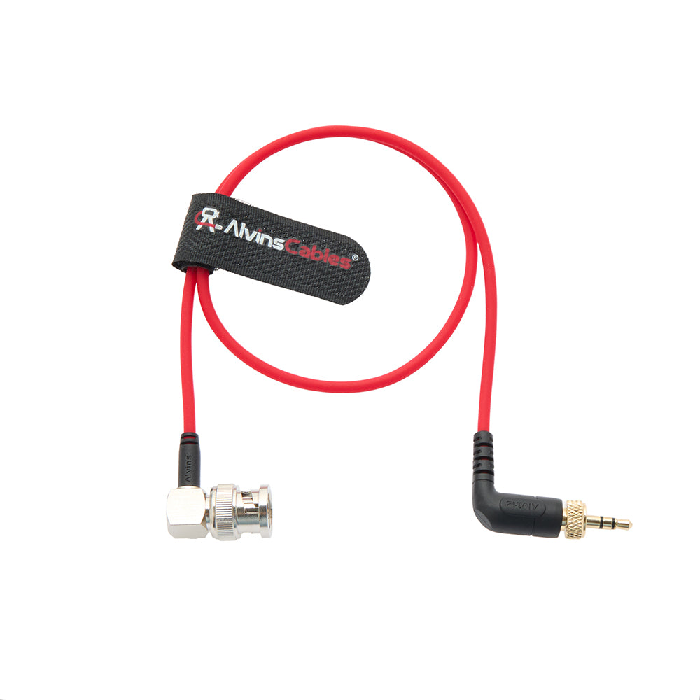 Alvin's Cables Right Angle Locking 3.5mm TRS to BNC Timecode Cable for Canon C70, Sony F55 FX9, Zaxcom, Zoom F4/F8/F8n, Deity Timecode Generator Box, Ultra Soft Red Cable, 50cm/19.7in