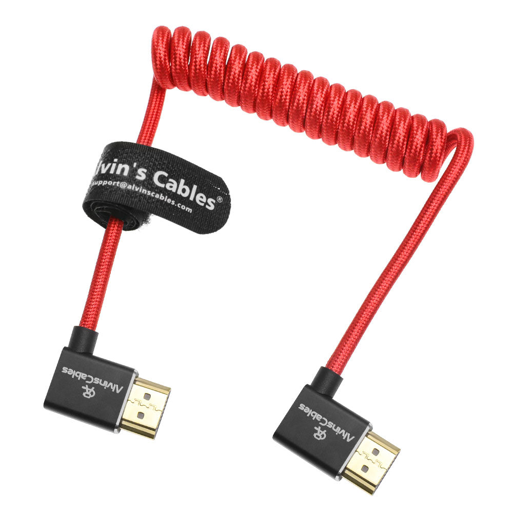 Alvin&#39;s Cables 8K 2.1 HDMI Cable 48Gbps 8K@60Hz 4K@120Hz High Speed Braided Coiled Cable for Sony A7 A9, BMPCC, for Canon C70, for Atomos Ninja, for Feelworld, Left to Left Angle, Red