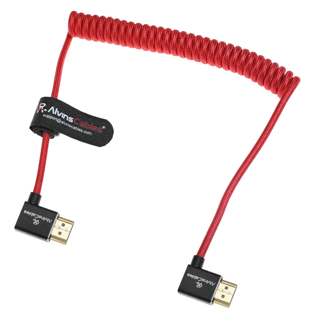 Alvin's Cables 8K 2.1 HDMI Cable 48Gbps 8K@60Hz 4K@120Hz High Speed Braided Coiled Cable for Sony A7 A9, BMPCC, for Canon C70, for Atomos Ninja, for Feelworld, Left to Left Angle, Red