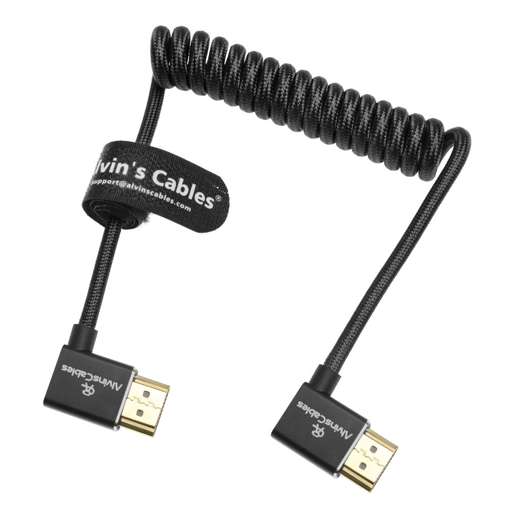 Alvin&#39;s Cables 8K 2.1 HDMI Cable 48Gbps 8K@60Hz 4K@120Hz High Speed Braided Coiled Cable for Sony A7 A9, BMPCC, for Canon C70, for Atomos Ninja, for Feelworld, Left to Left Angle, Black