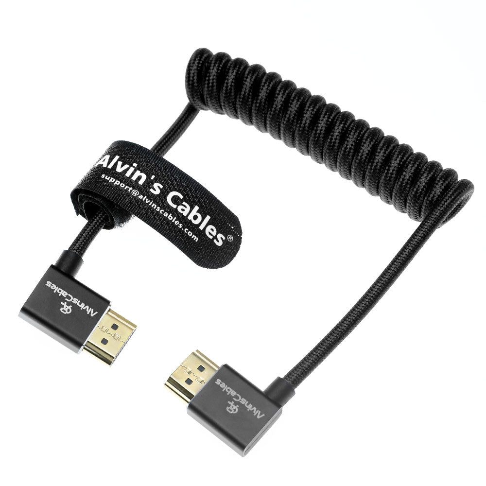 Alvin&#39;s Cables 8K HDMI 2.1 Cable 8K 60Hz 4K 120Hz High-Speed for Atomos Ninja Monitor,Left to Right Angle Braided Coiled Cable for Sony FS5 FS7 FX9,for Canon C300 C500,for Nikon Z9 Camera,Black