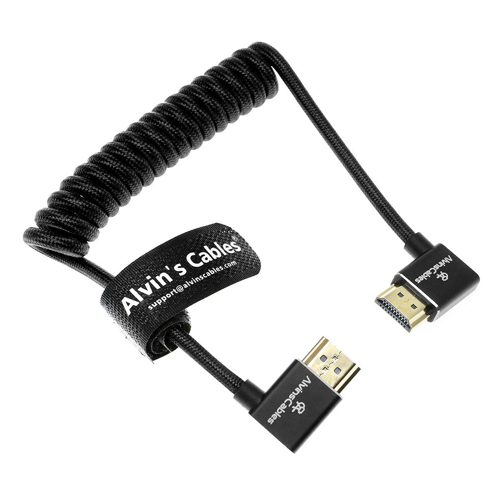 Alvin&#39;s Cables 8K HDMI 2.1 Cable 8K 60Hz 4K 120Hz High-Speed for Atomos Ninja Monitor,Left to Right Angle Braided Coiled Cable for Sony FS5 FS7 FX9,for Canon C300 C500,for Nikon Z9 Camera,Black