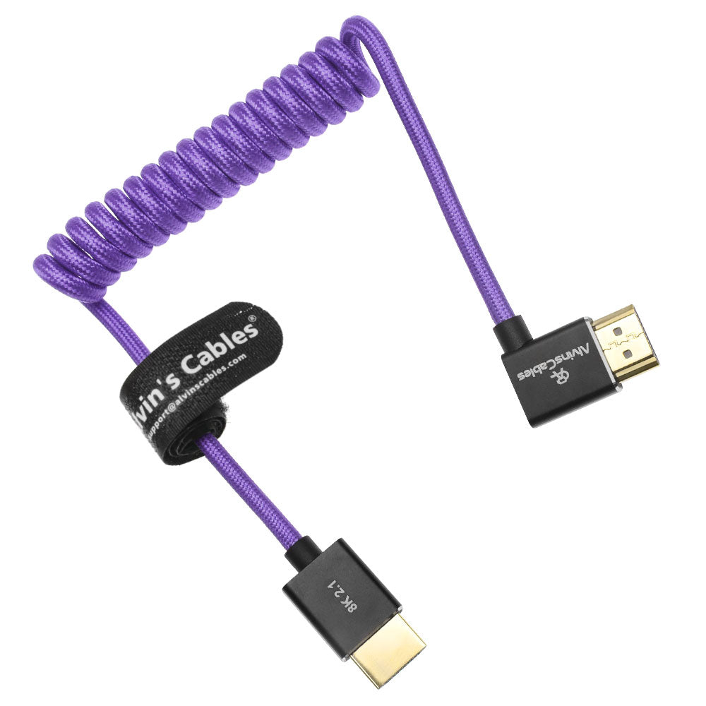 Alvin's Cables 8K HDMI 2.1 Cable for Atomos Ninja V Monitor,for Sony FS5 FS7,BMPCC,for Canon C300 C500 Camera,8K@60Hz 4K@120Hz 48Gbps High-Speed Braided Coiled Cable Left Angle Purple