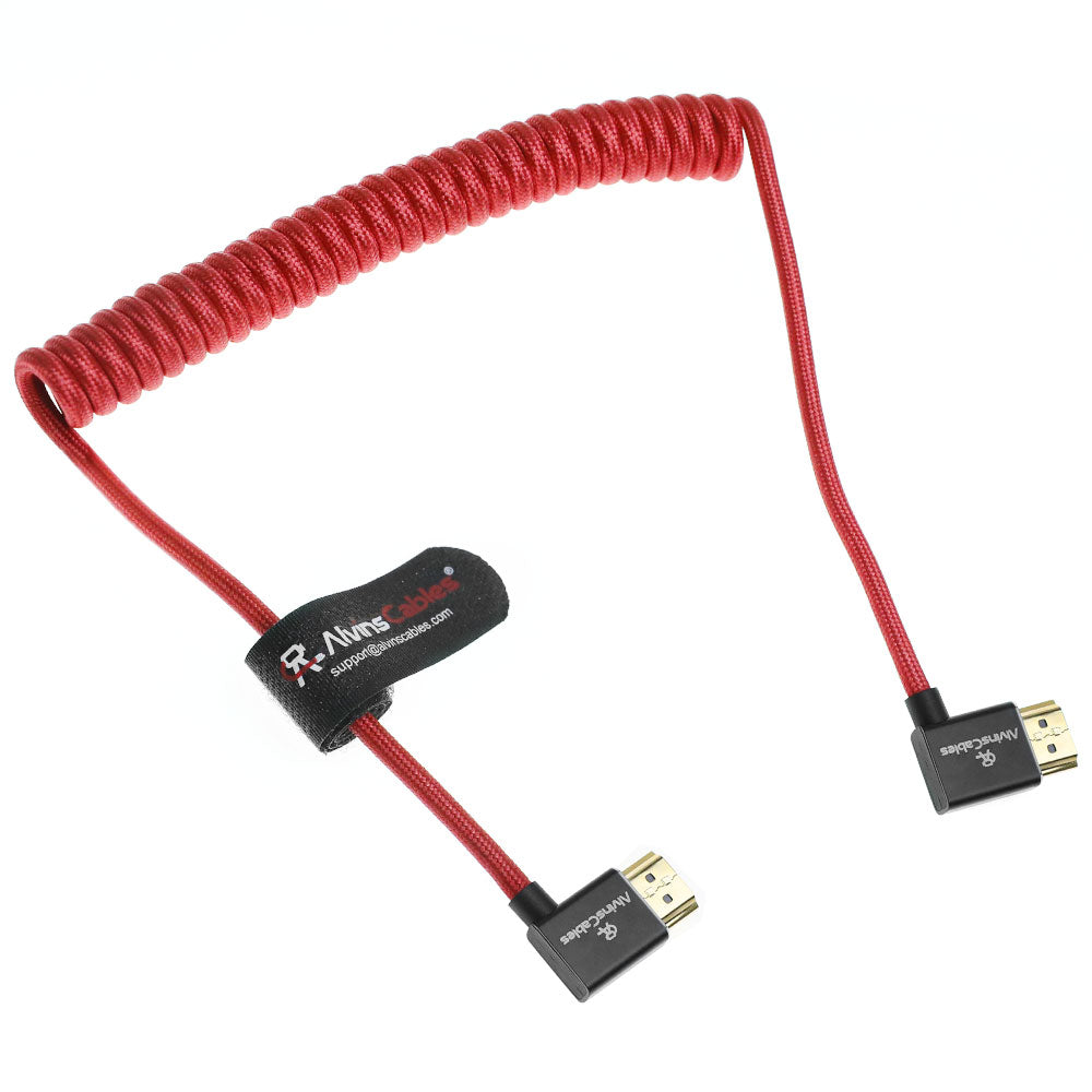 Alvin's Cables 8K 2.1 HDMI Cable 48Gbps 8K@60Hz 4K@120Hz High Speed Braided Coiled Cable for Sony A7 A9, BMPCC, for Canon C70, for Atomos Ninja, for Feelworld, Left to Left Angle, Red