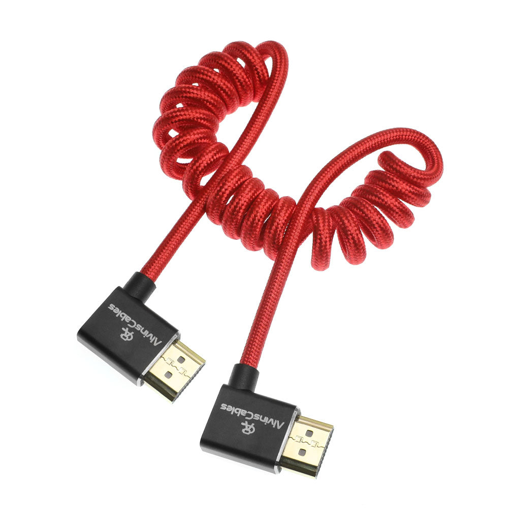 Alvin&#39;s Cables 8K 2.1 HDMI Cable 48Gbps 8K@60Hz 4K@120Hz High Speed Braided Coiled Cable for Sony A7 A9, BMPCC, for Canon C70, for Atomos Ninja, for Feelworld, Left to Left Angle, Red