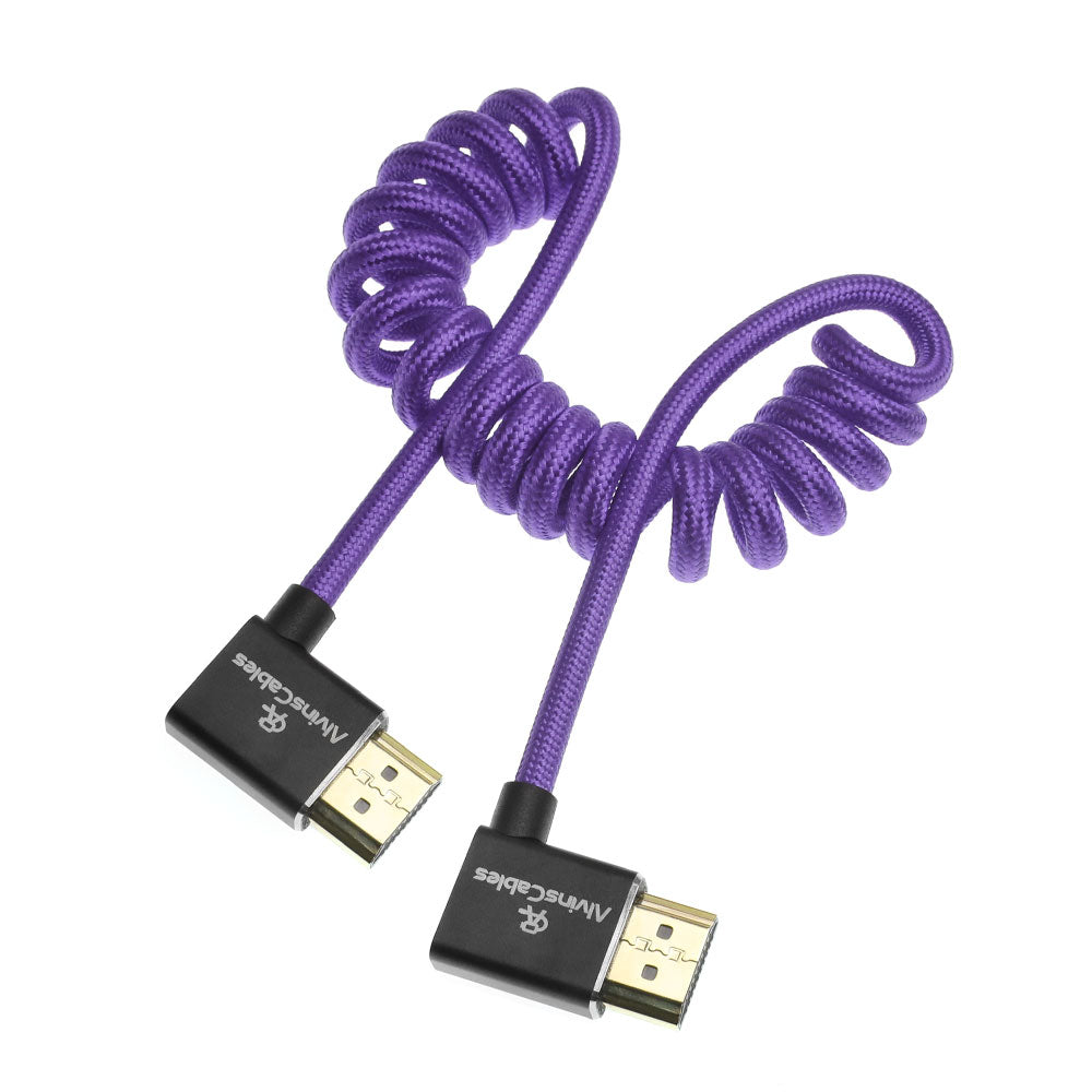 Alvin&#39;s Cables 8K 2.1 HDMI Cable 48Gbps 8K@60Hz 4K@120Hz High Speed Braided Coiled Cable for Sony A7 A9, BMPCC, for Canon C70, for Atomos Ninja, for Feelworld, Left to Left Angle, Purple
