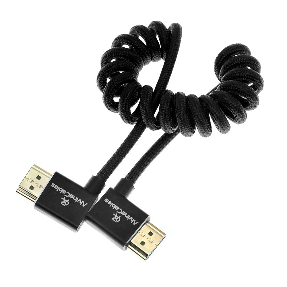 Alvin&#39;s Cables 8K HDMI 2.1 Cable 8K 60Hz 4K 120Hz High-Speed for Atomos Ninja Monitor,Left to Right Angle Braided Coiled Cable for Sony FS5 FS7 FX9,for Canon C300 C500,for Nikon Z9 Camera,Black
