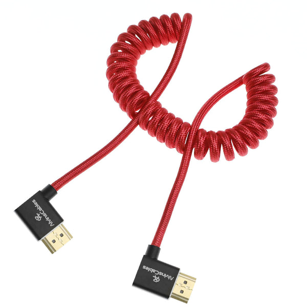 Alvin's Cables 8K 2.1 HDMI Cable 48Gbps 8K@60Hz 4K@120Hz High Speed Braided Coiled Cable for Sony A7 A9, BMPCC, for Canon C70, for Atomos Ninja, for Feelworld, Left to Left Angle, Red