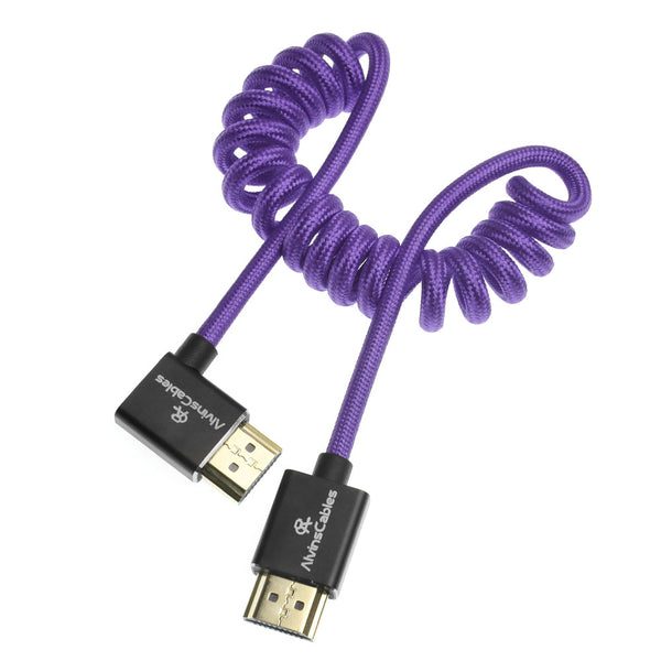 Alvin's Cables 8K HDMI 2.1 Cable for Atomos Ninja V Monitor,for Sony FS5 FS7,BMPCC,for Canon C300 C500 Camera,8K@60Hz 4K@120Hz 48Gbps High-Speed Braided Coiled Cable Left Angle Purple