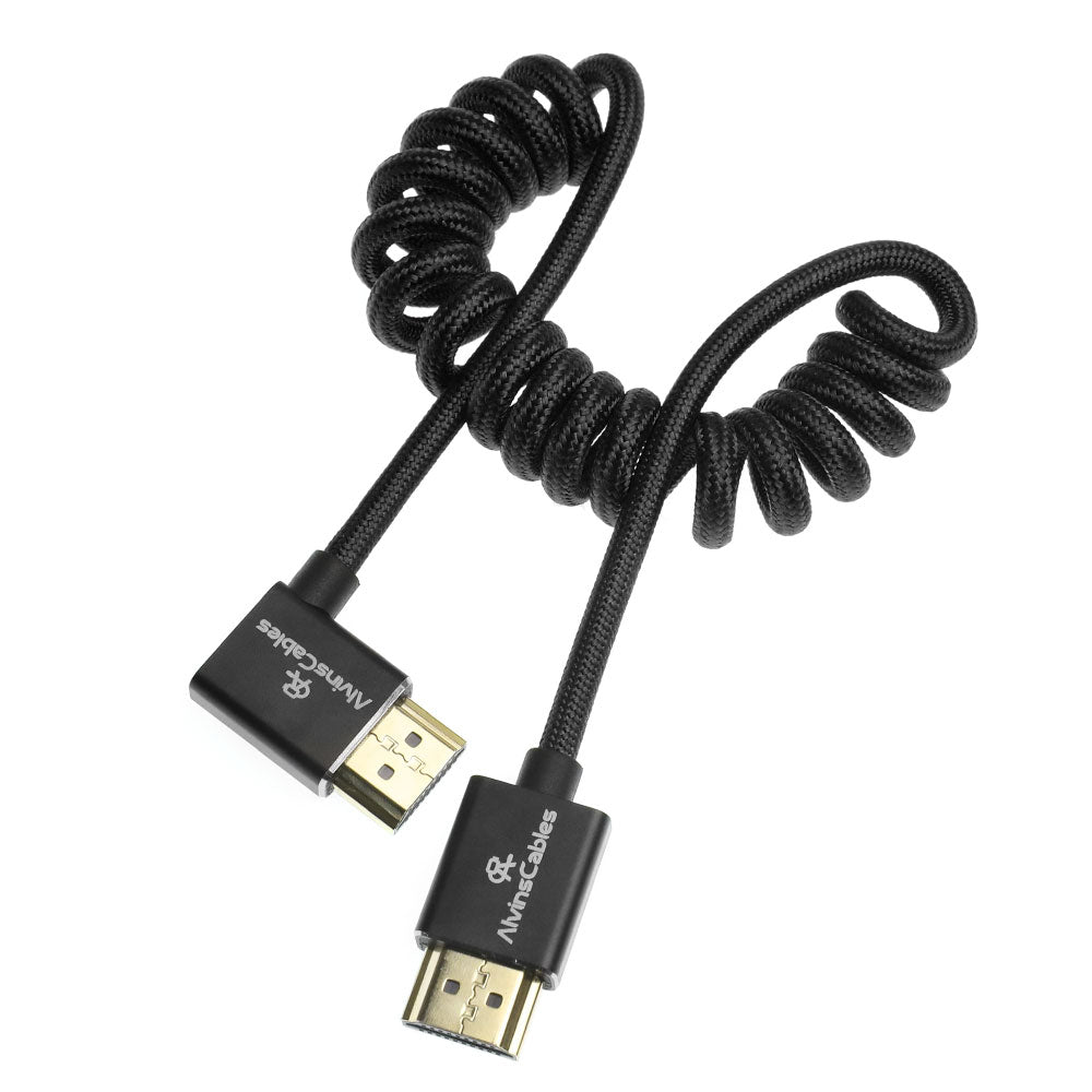 Alvin&#39;s Cables 8K HDMI 2.1 Cable for Atomos Ninja V Monitor,for Sony FS5 FS7,BMPCC,for Canon C300 C500 Camera,8K@60Hz 4K@120Hz 48Gbps High-Speed Braided Coiled Cable Left Angle Black