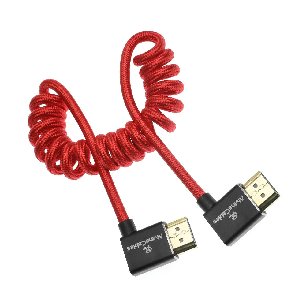 Alvin&#39;s Cables 8K 2.1 HDMI Cable 48Gbps 8K@60Hz 4K@120Hz High Speed Braided Coiled Cable for Sony A7 A9, BMPCC, for Canon C70, for Atomos Ninja, for Feelworld, Left to Left Angle, Red