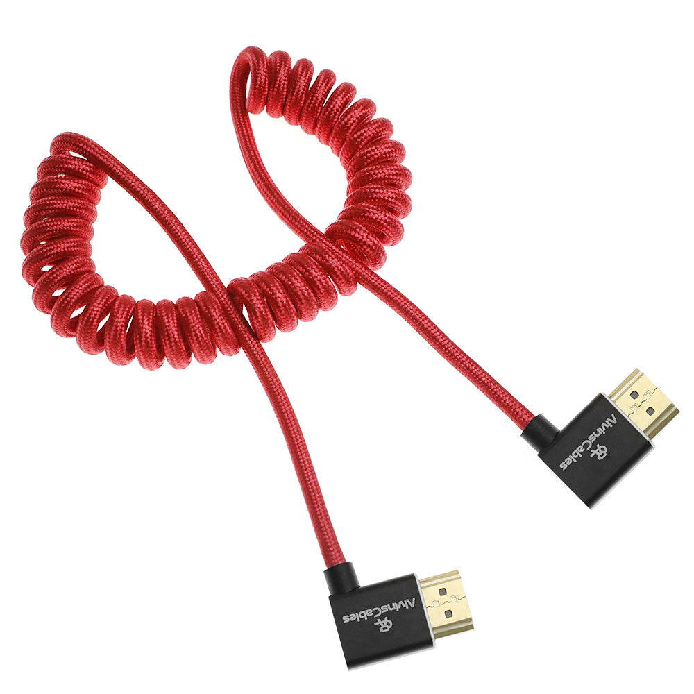 Alvin's Cables 8K 2.1 HDMI Cable 48Gbps 8K@60Hz 4K@120Hz High Speed Braided Coiled Cable for Sony A7 A9, BMPCC, for Canon C70, for Atomos Ninja, for Feelworld, Left to Left Angle, Red