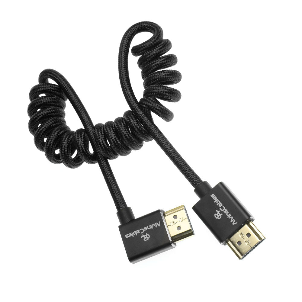 Alvin&#39;s Cables 8K HDMI 2.1 Cable for Atomos Ninja V Monitor,for Sony FS5 FS7,BMPCC,for Canon C300 C500 Camera,8K@60Hz 4K@120Hz 48Gbps High-Speed Braided Coiled Cable Left Angle Black