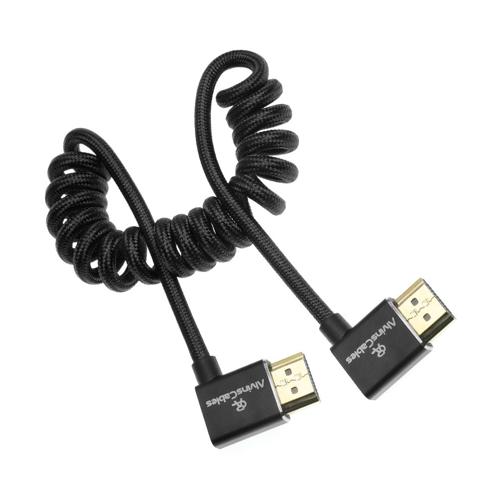 Alvin&#39;s Cables 8K 2.1 HDMI Cable 48Gbps 8K@60Hz 4K@120Hz High Speed Braided Coiled Cable for Sony A7 A9, BMPCC, for Canon C70, for Atomos Ninja, for Feelworld, Left to Left Angle, Black