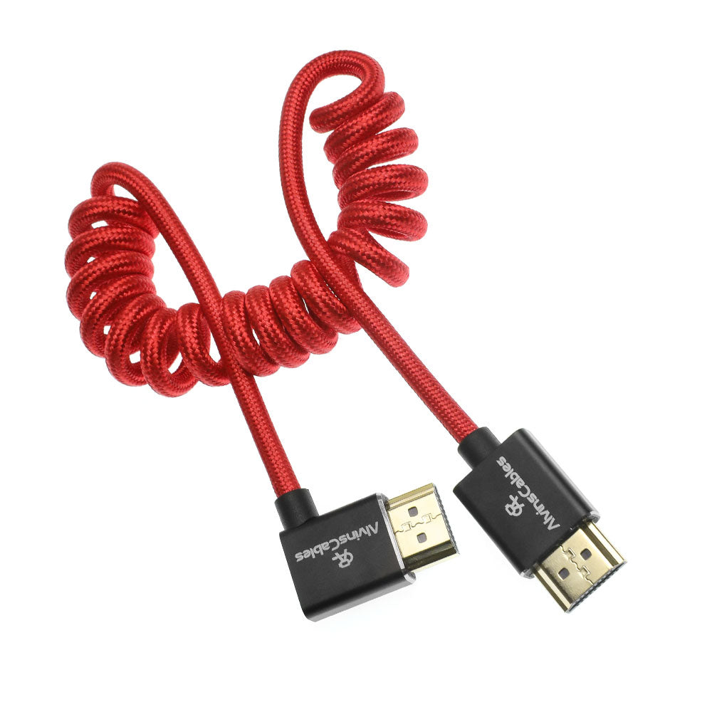 Alvin&#39;s Cables 8K HDMI 2.1 Cable for Atomos Ninja V Monitor,for Sony FS5 FS7,BMPCC,for Canon C300 C500 Camera,8K@60Hz 4K@120Hz 48Gbps High-Speed Braided Coiled Cable Left Angle Red