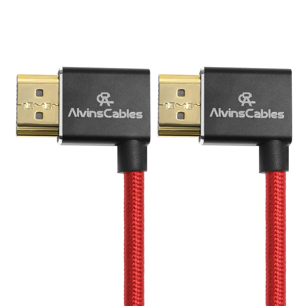 Alvin's Cables 8K 2.1 HDMI Cable 48Gbps 8K@60Hz 4K@120Hz High Speed Braided Coiled Cable for Sony A7 A9, BMPCC, for Canon C70, for Atomos Ninja, for Feelworld, Left to Left Angle, Red