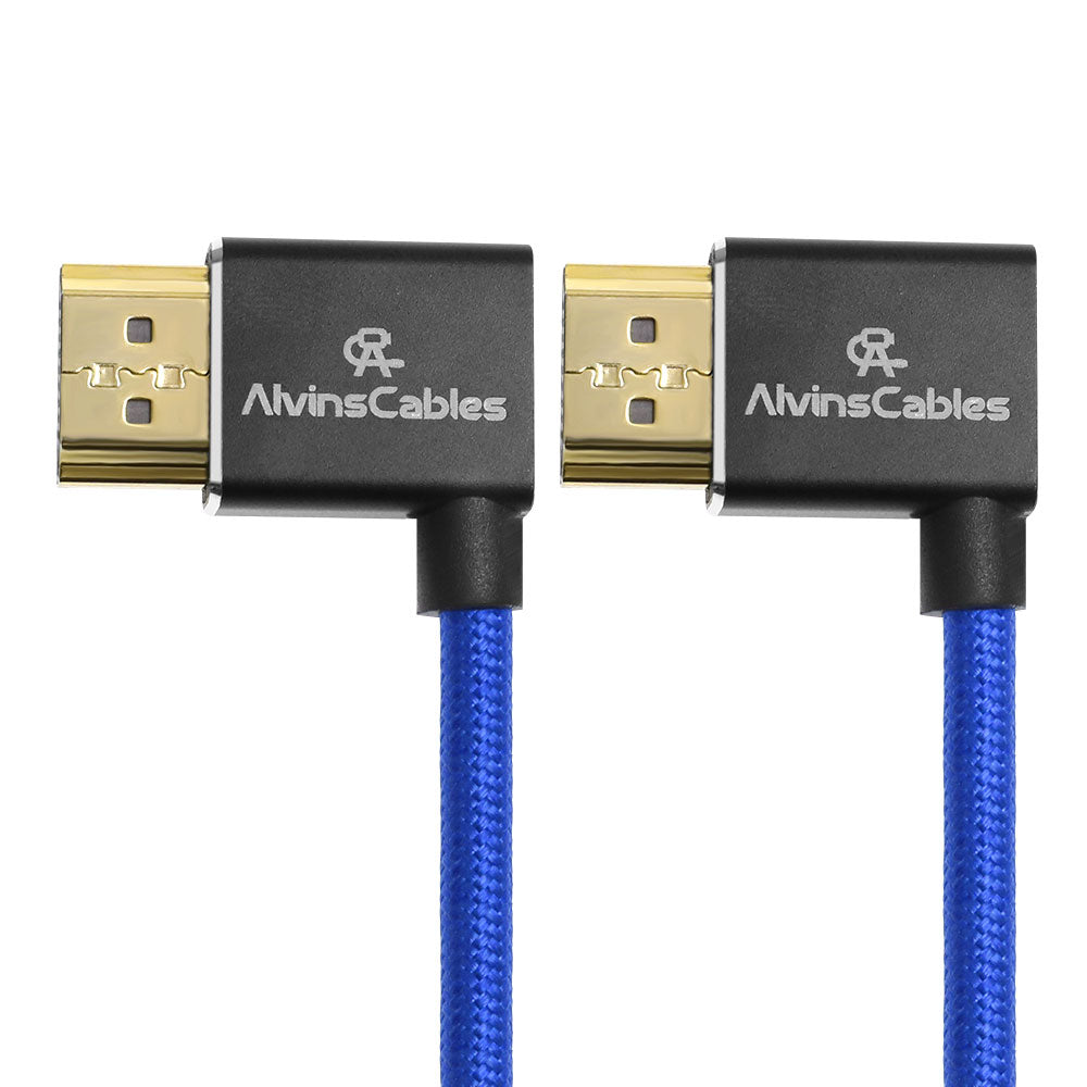 Alvin's Cables 8K 2.1 HDMI Cable 48Gbps 8K@60Hz 4K@120Hz High Speed Braided Coiled Cable for Sony A7 A9, BMPCC, for Canon C70, for Atomos Ninja, for Feelworld, Left to Left Angle, Blue