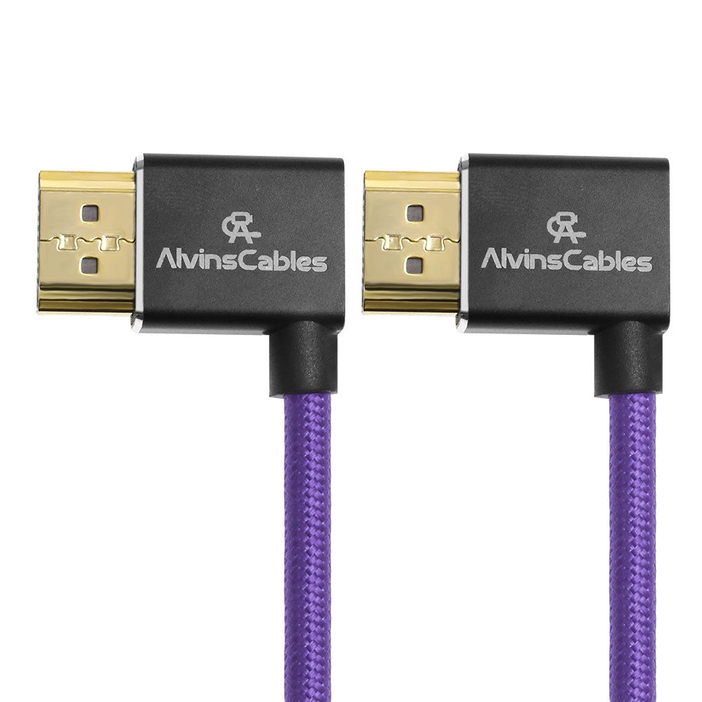 Alvin&#39;s Cables 8K 2.1 HDMI Cable 48Gbps 8K@60Hz 4K@120Hz High Speed Braided Coiled Cable for Sony A7 A9, BMPCC, for Canon C70, for Atomos Ninja, for Feelworld, Left to Left Angle, Purple