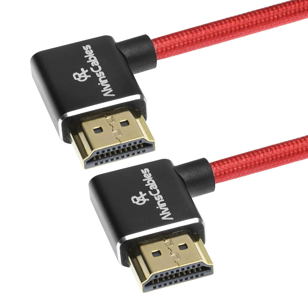 Alvin's Cables 8K 2.1 HDMI Cable 48Gbps 8K@60Hz 4K@120Hz High Speed Braided Coiled Cable for Sony A7 A9, BMPCC, for Canon C70, for Atomos Ninja, for Feelworld, Left to Left Angle, Red