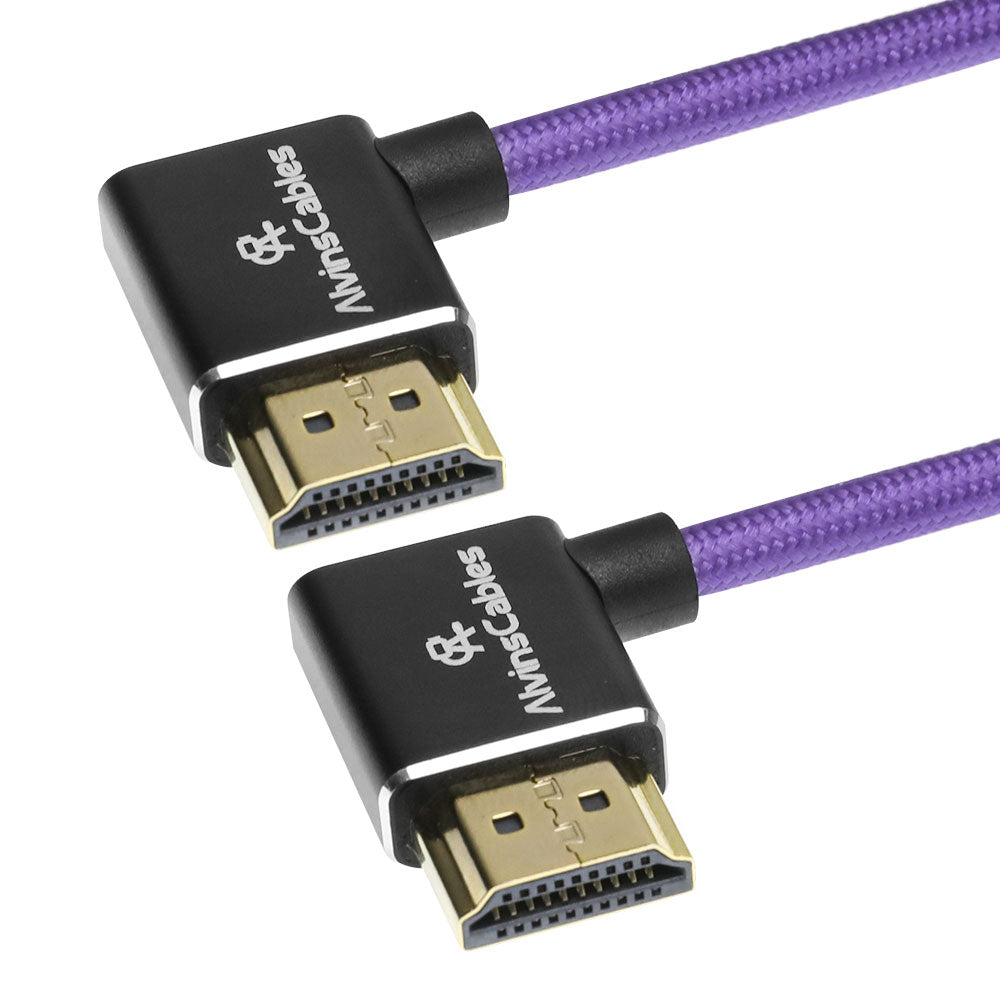 Alvin&#39;s Cables 8K 2.1 HDMI Cable 48Gbps 8K@60Hz 4K@120Hz High Speed Braided Coiled Cable for Sony A7 A9, BMPCC, for Canon C70, for Atomos Ninja, for Feelworld, Left to Left Angle, Purple