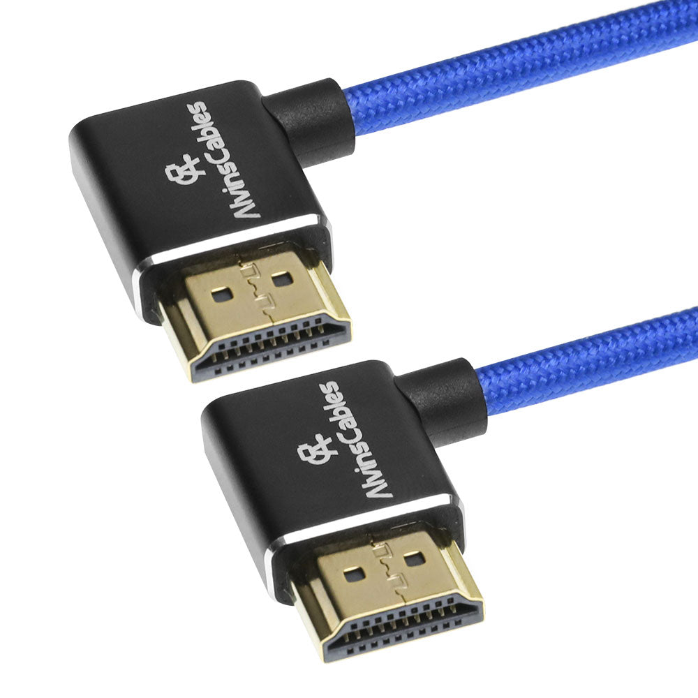 Alvin's Cables 8K 2.1 HDMI Cable 48Gbps 8K@60Hz 4K@120Hz High Speed Braided Coiled Cable for Sony A7 A9, BMPCC, for Canon C70, for Atomos Ninja, for Feelworld, Left to Left Angle, Blue