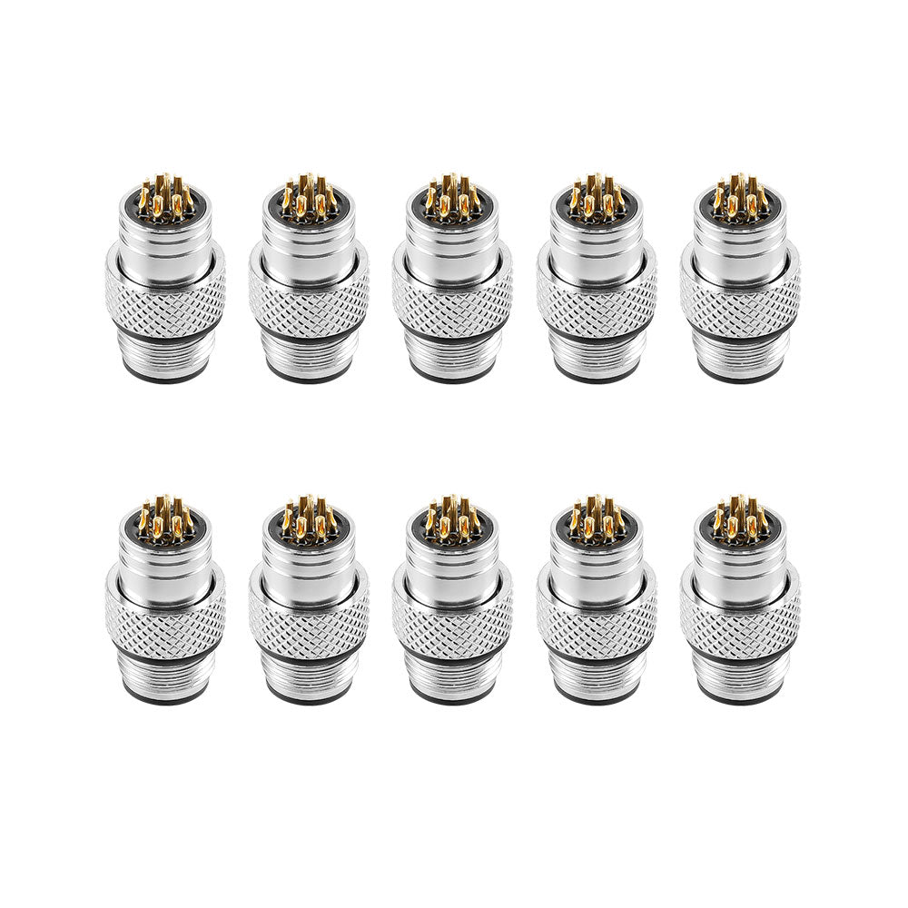 Alvins M12 8 Pin Male A-Code Connector Injection Molding Connector Male Straight Solder for Cable Unshielded Aviation, Industrial, Waterproof