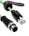 Alvin's Cables M12 D-Code 4 Pin Male to RJ45 Ethernet Cable High-Flex for Industrial Camera Sensor, Automation Application Green