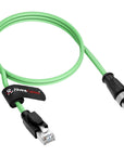 Alvin's Cables M12 D-Code 4 Pin Male to RJ45 Ethernet Cable High-Flex for Industrial Camera Sensor, Automation Application Green