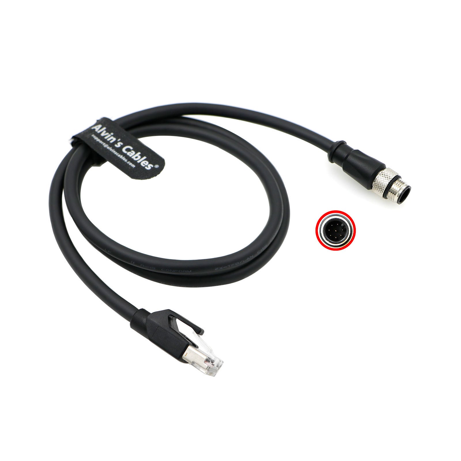 Alvin&#39;s Cables M12 8-pin Male A-Code to RJ45 Ethernet Cable Shielded Cable for Cognex Industrial Camera