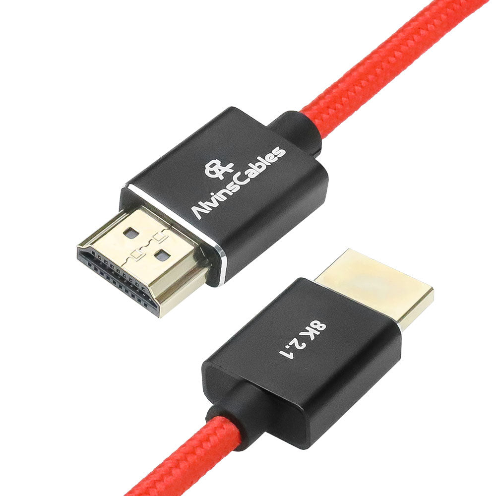 Alvin&#39;s Cables Left Angle Micro HDMI to HDMI Cable 8K@60Hz 4K@120Hz, Braided Coiled HDMI 2.1 for Sony A7RIII/A7II/A7M3, Canon R5/M6, Fujifilm X-T4/X-T3, GoPro, Nikon