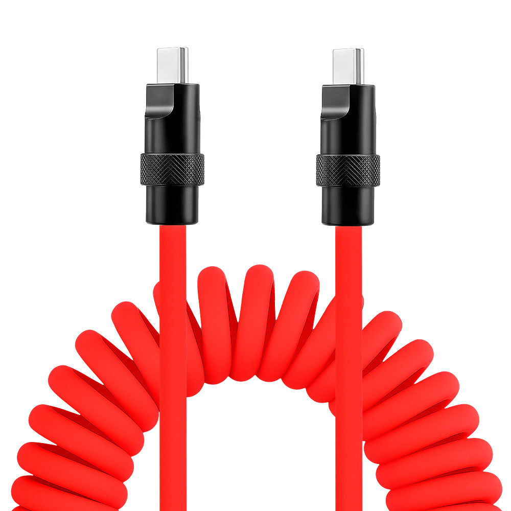 Alvin's Cables USB-C Cable, Personalized PD Fast Charging Cord with Data Transfer for iPhone, iPad, Android, Laser Engraving Custom Text,Logo Ultra-Soft Coiled Cable, Black/Red
