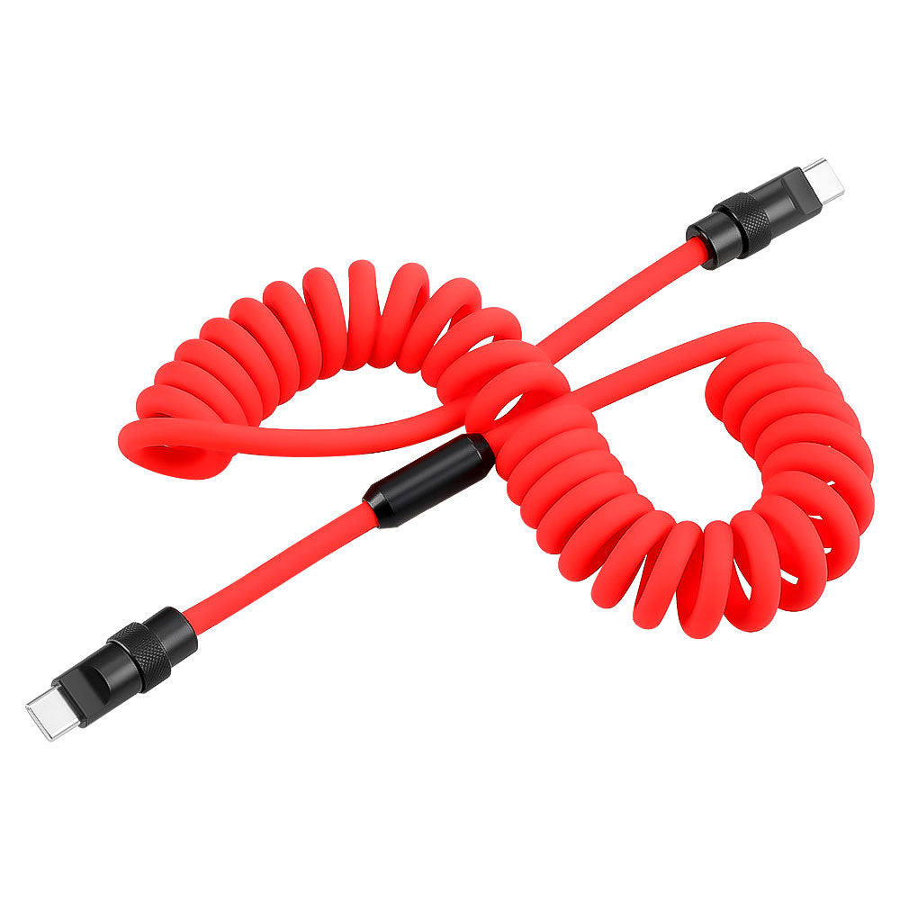Alvin's Cables USB-C Cable, Personalized PD Fast Charging Cord with Data Transfer for iPhone, iPad, Android, Laser Engraving Custom Text,Logo Ultra-Soft Coiled Cable, Black/Red