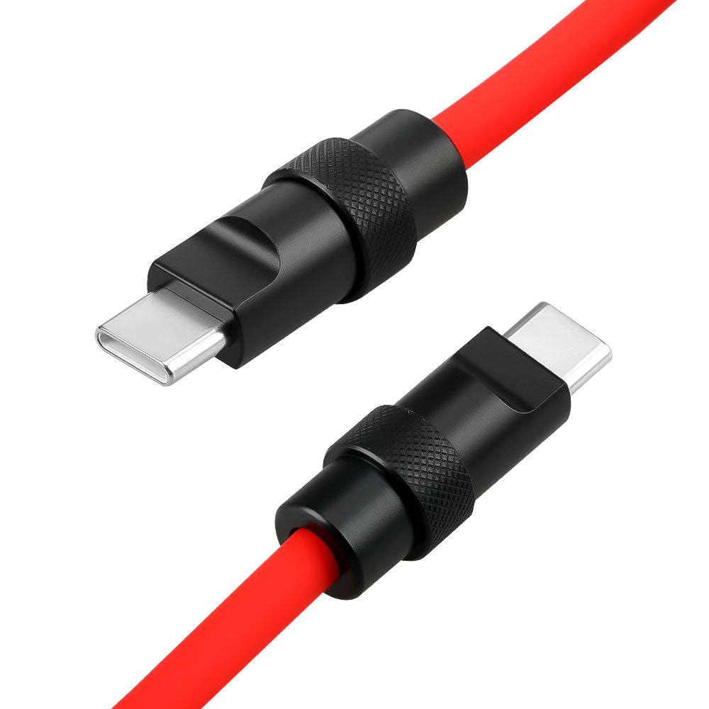 Alvin's Cables USB-C Cable, Personalized PD Fast Charging Cord with Data Transfer for iPhone, iPad, Android, Laser Engraving Custom Text,Logo Ultra-Soft Coiled Cable, Black/Red