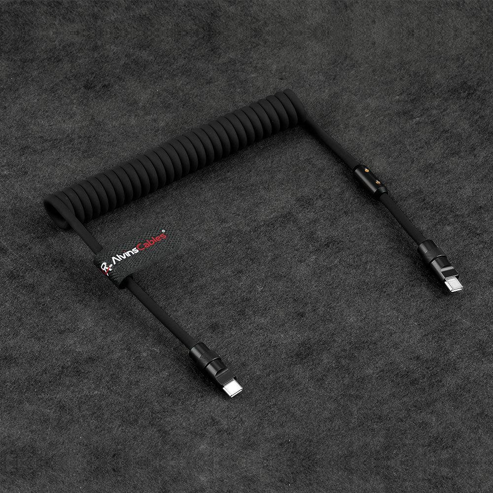 Alvin's Cables USB-C Cable, Personalized PD Fast Charging Cord with Data Transfer for iPhone, iPad, Android, Laser Engraving Custom Text,Logo Ultra-Soft Coiled Cable, Black/Red