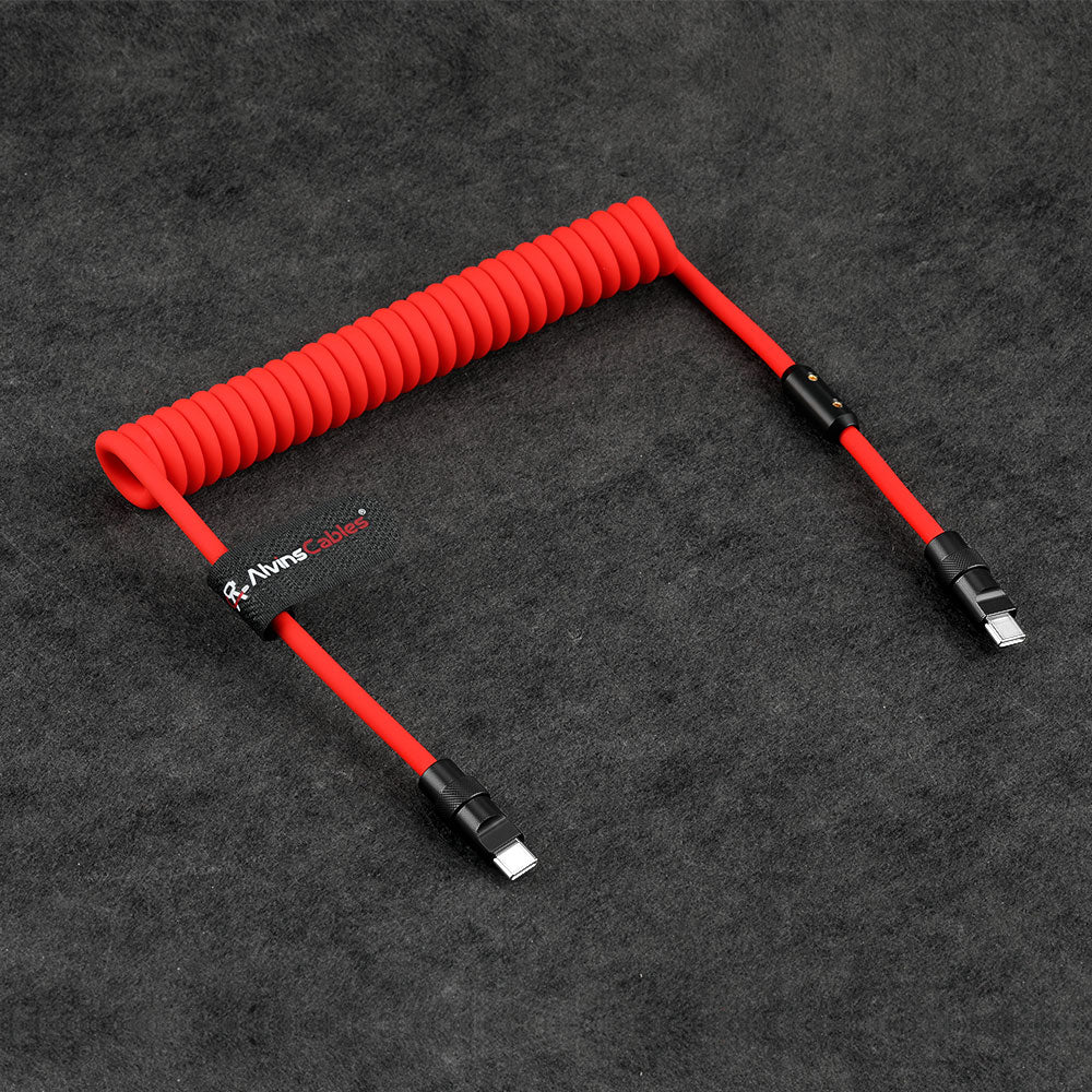 Alvin's Cables USB-C Cable, Personalized PD Fast Charging Cord with Data Transfer for iPhone, iPad, Android, Laser Engraving Custom Text,Logo Ultra-Soft Coiled Cable, Black/Red