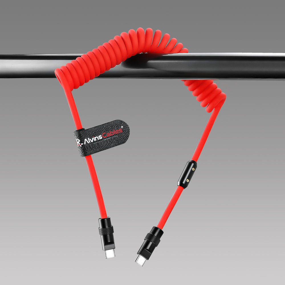 Alvin's Cables USB-C Cable, Personalized PD Fast Charging Cord with Data Transfer for iPhone, iPad, Android, Laser Engraving Custom Text,Logo Ultra-Soft Coiled Cable, Black/Red