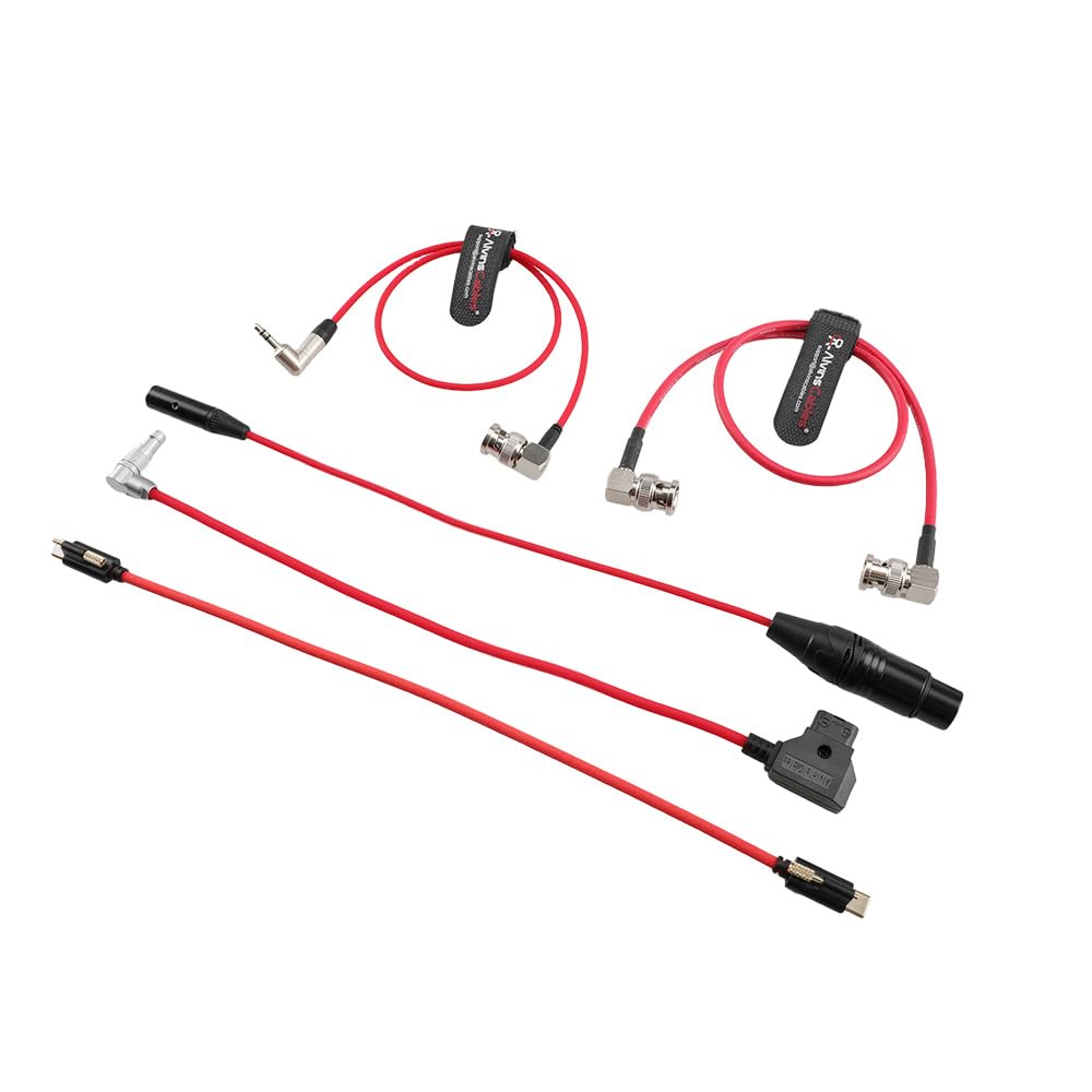 Alvin's Cables Set for Blackmagic Pysix – 12G SDI, Lock USB-C, 2Pin to D-tap Power Cord, mini XLR 3Pin to XLR 3Pin Female Audio Cord, 3.5mm TRS to BNC Timecode Cable