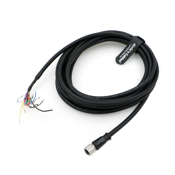 Alvin's Cables DataMan 260 Reader Serial Power IO Cable M12 A-Code 12 Pin Female to Open Flying Leads for Cognex Industrial Camera