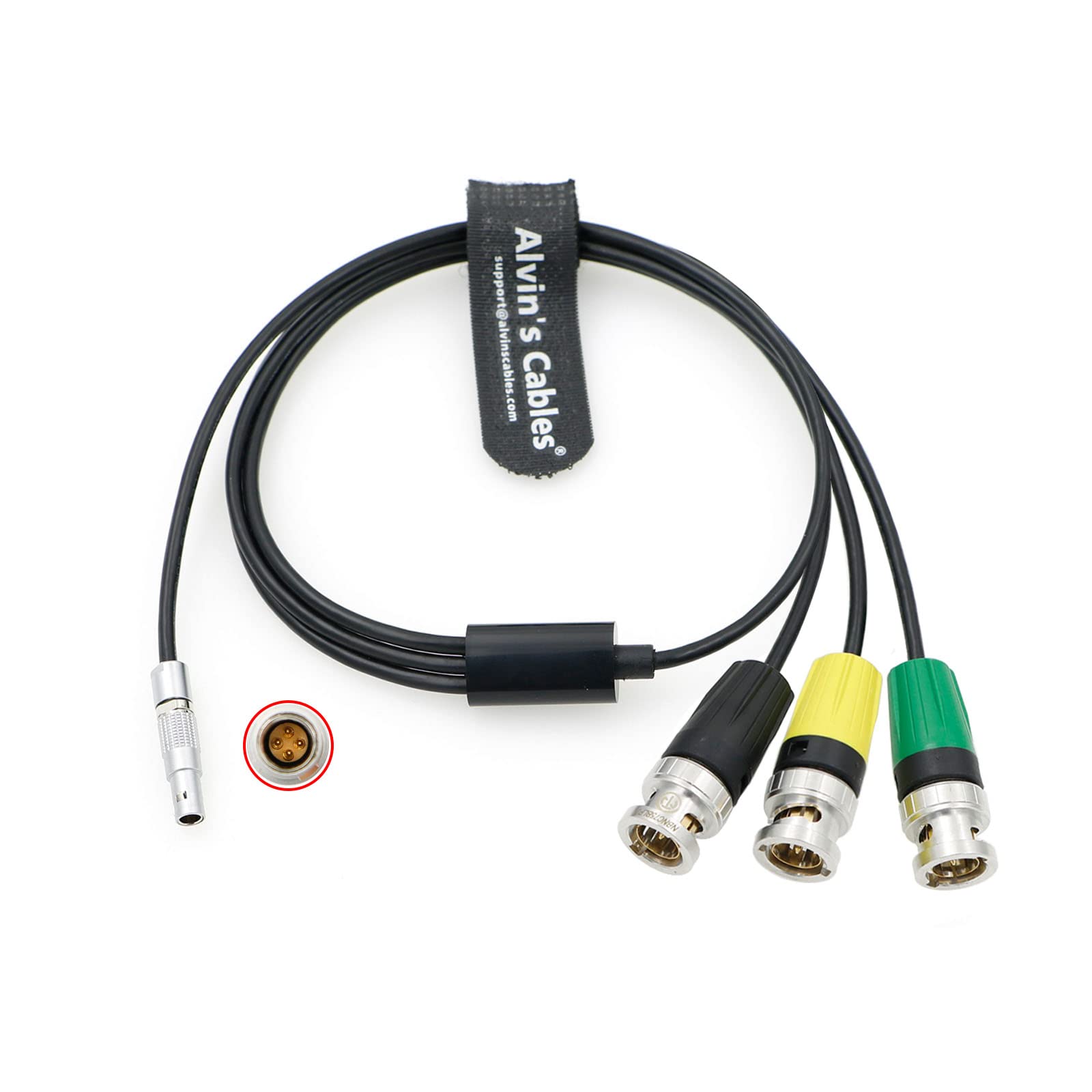 Alvin&#39;s Cables RED DSMC2 Camera Sync Cable 00B 4 Pin to 3BNC for Timecode Genlock Trigger 60CM| 23.6inches