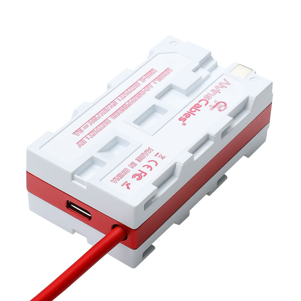 Alvin&#39;s Cables Dual-Sided NP-F Dummy Battery to Red Dtap Braided Ultra Flexible Coiled Power Cable for Atomos Ninja V|Atomos Shogun|SmallHD 702, for Sony NP-F550|F570|F770|F970, Red